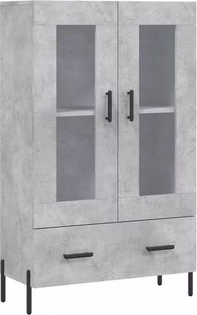 Berkfield Home Modern Highboard in Concrete Grey with Glass Doors, W/D/H: 69.5 x 31 x 115 cm