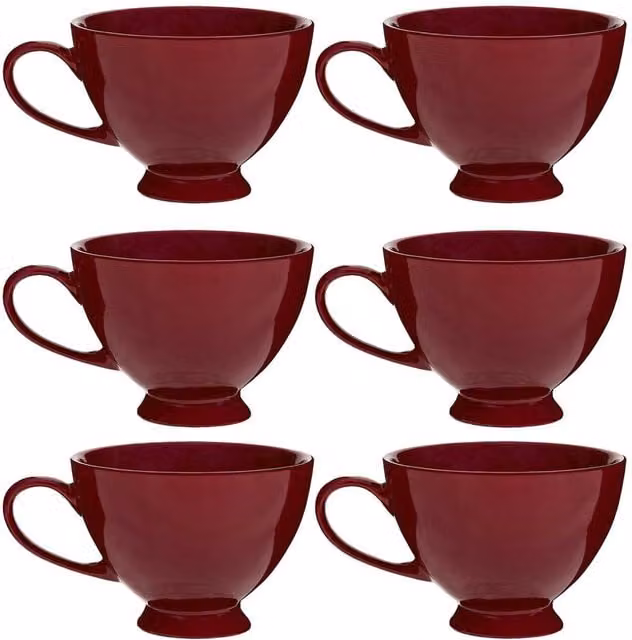 Dibor Montmartre Large Malbec Red Ceramic Tea Cups and Coffee Mugs, Set of 6
