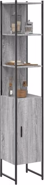 Berkfield Home Grey Sonoma Wall Mounted Bathroom Cabinet with Hinged Doors and Open Shelf, W/D/H: 33 x 33 x 185.5 cm