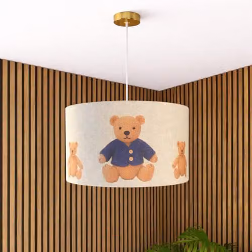 CGC Lighting Blake Round Drum Childrens Fabric Lampshade in Blue and Beige, Diameter: 45 cm