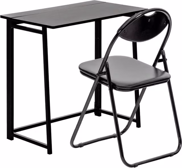 Harbour Housewares Folding Wooden Desk and Chair Set in Black