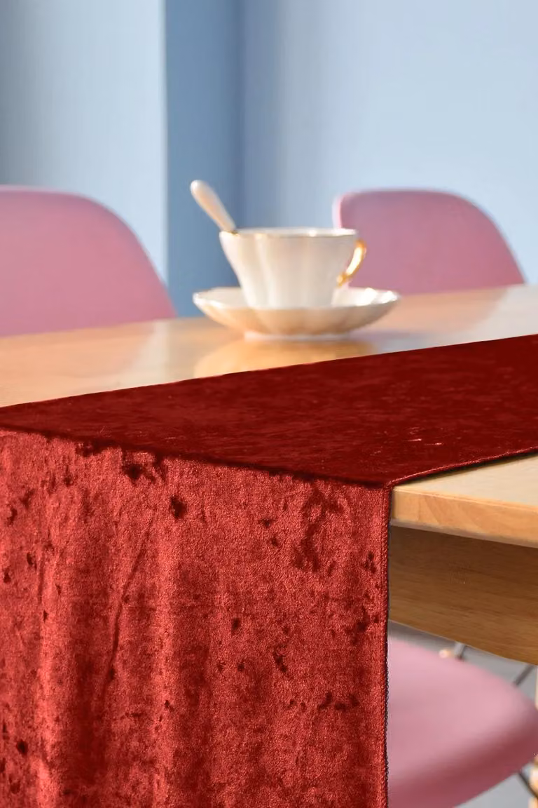 Neel Blue Red Crushed Velvet Table Runner, W/H: 33 x 274 cm