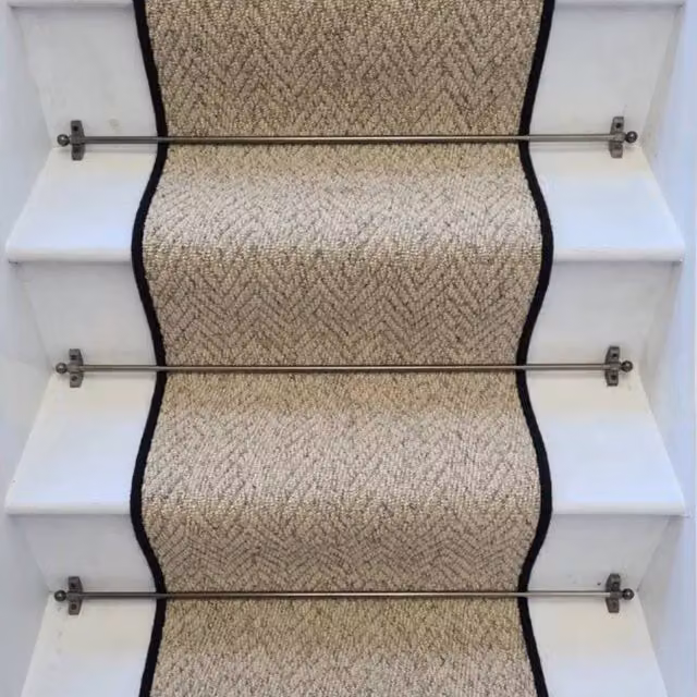 RainbowHome Herringbone Biscotti Stair Runner in Beige with 100% Wool Edge, W: 50 cm, L: 650 cm