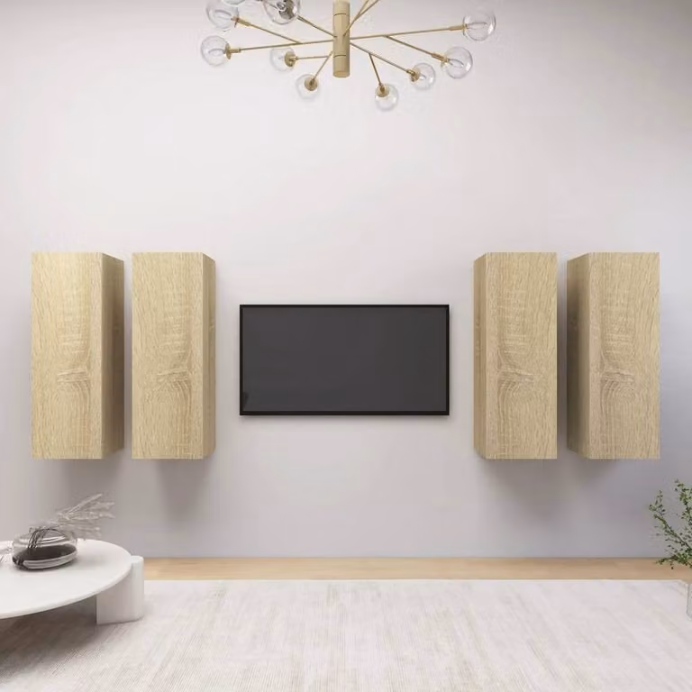 Berkfield Home Set of 4 Wall Mounted TV Cabinets in Sonoma Oak, W/D/H: 30.5 x 30 x 90 cm