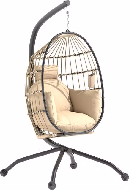 Outsunny Hanging Egg Chair with Stand and Cushions in Beige
