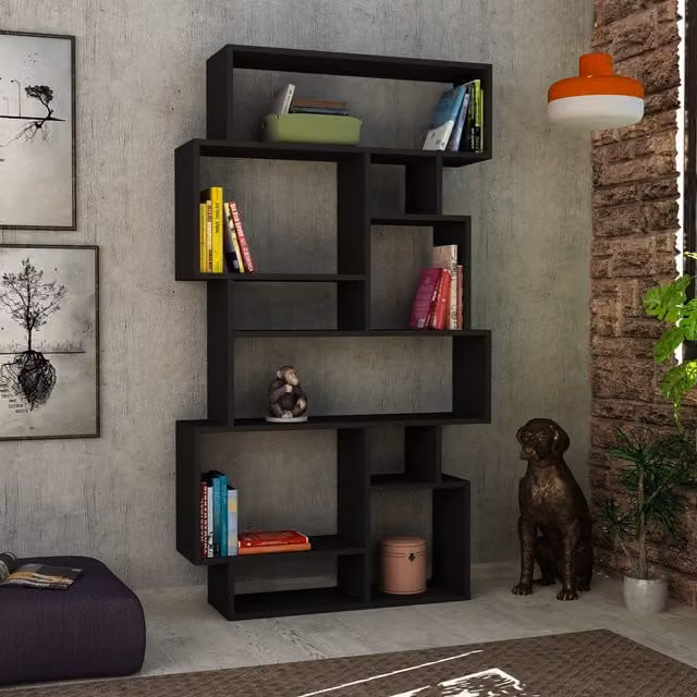 Decortie Karmato Modern Bookcase Display Unit, Anthracite Grey, H 169 x W 96 x D 26 cm