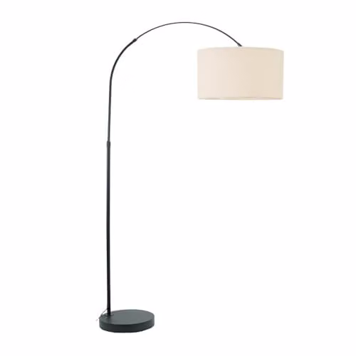 ValueLights Louis Black Metal Arched Floor Lamp with Beige Fabric Shade and LED Bulb
