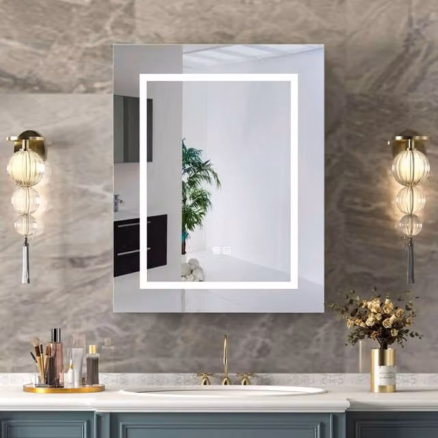 KEEPREAPER White Illuminated Bathroom Cabinet with LED Lighting, Anti-Fog Demister and Sensor Switch, W: 60 cm, H: 75 cm