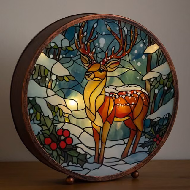 Samuel Alexander Multicolour Stained Glass Light Up Stag Christmas Tabletop Decoration, Height: 25 cm