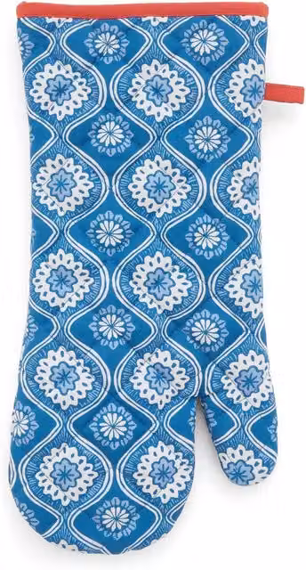 Land & Shore Cotton Single Oven Glove in Blue and Red with Hanging Loop