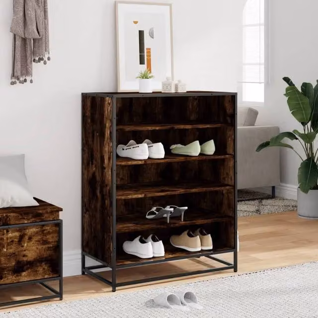 Berkfield Home Smoked Oak Shoe Cabinet in Brown, W/D/H: 75 x 38 x 97.5 cm