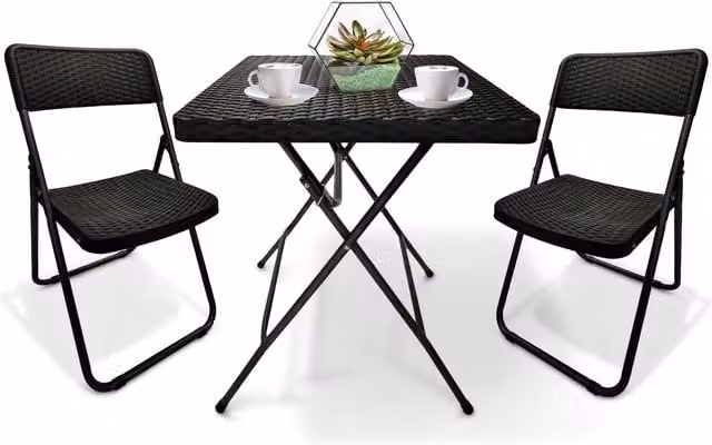 NETTA Brown and Black Polyrattan Bistro Table and 3 Chairs Set
