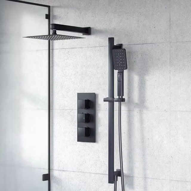 Nes Home Matte Black Concealed Thermostatic Shower Set with Handset and Shower Head