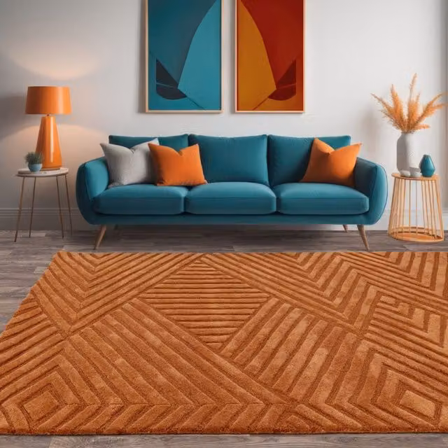 The Rug Shop UK Brown Handmade Wool Modern Geometric Easy To Clean Area Rug W: 160 cm, D: 230 cm