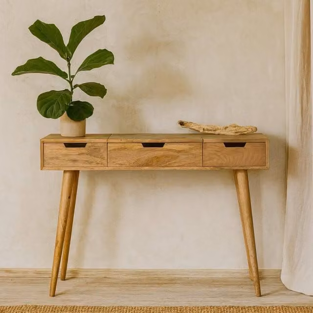 Wyld Haus Saint Paul de Vence Oak and Mango Wood Dressing Table in Brown, W/D/H: 100 x 40 x 78 cm