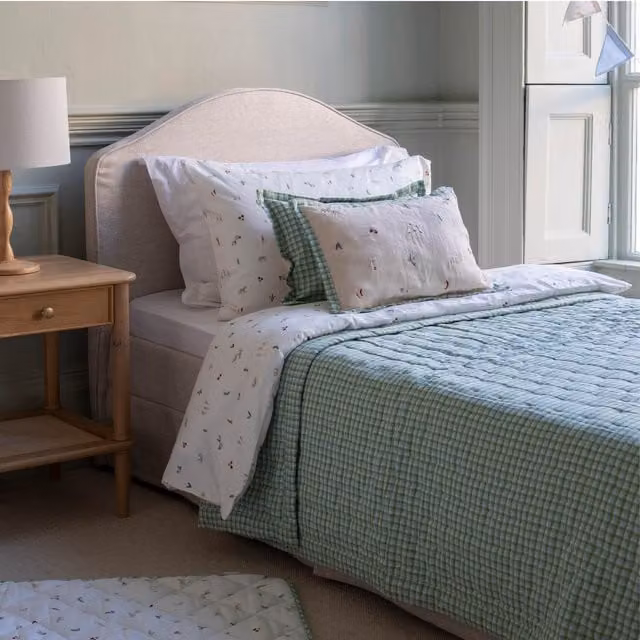 Avery Row Quilted Single Bedspread in Green Greenhouse Gingham Checked Pattern