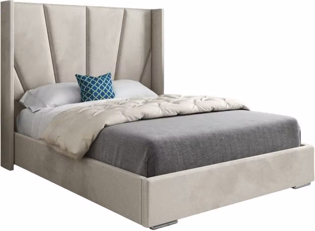 KDMD Cocoon Wide Curved Winged Upholstered Soft Velvet Designer Bed Frame in Cream, Super King Size