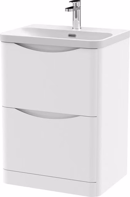 Balterley Dunwood Modern Bathroom Floor Standing 2 Drawer Vanity Unit with Ceramic Basin in Satin White
