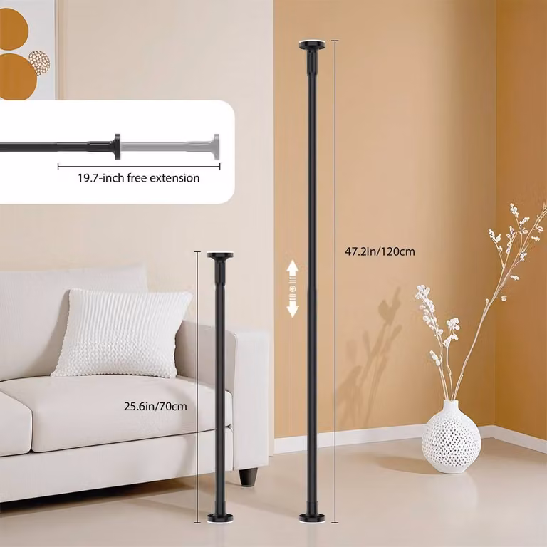 FLAVORA Matt Black Extendable Metal Wardrobe Rail, W: 180 cm, H: 180 cm