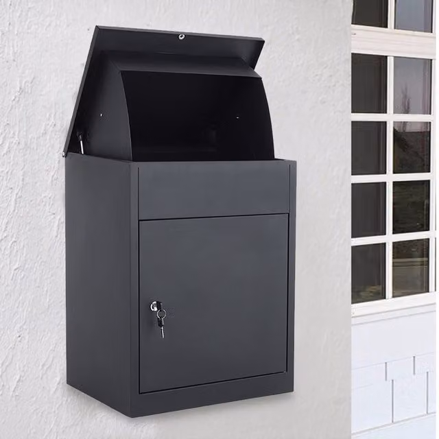 Livingandhome Wall Mounted Steel Parcel Box, Black