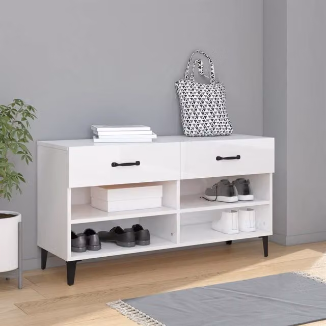 Berkfield Home High Gloss White Shoe Cabinet W/D/H: 102 x 35 x 55 cm