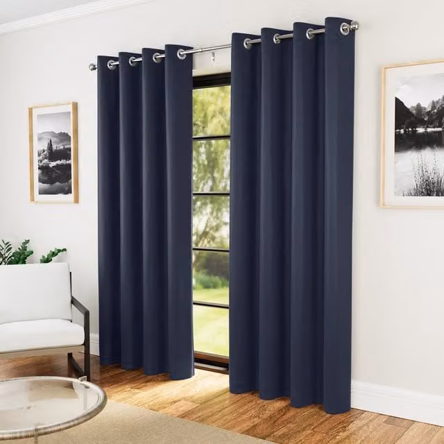 Enhanced Living Pair of Navy Blue Thermal Blackout Eyelet Curtains, Height: 168 cm, Width: 183 cm