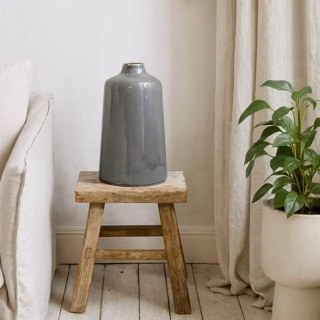 Wyld Haus Bloomwood Grey Glazed Round Ceramic Vase with Crackle Effect
