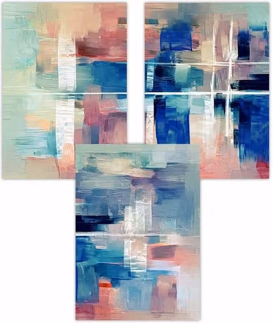 ARTZE Set of 3 Geometric Abstract Boho Wall Posters in Blue, Pink and White, W: 50 cm x H: 70 cm