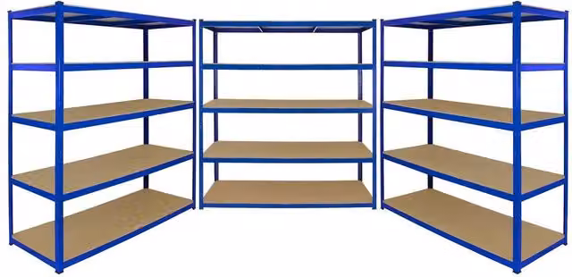Monstershop Monster Racking T-Rax Extra Wide Storage Shelves with 3 Adjustable Shelves, Blue, H 180 x W 160 x D 60 cm