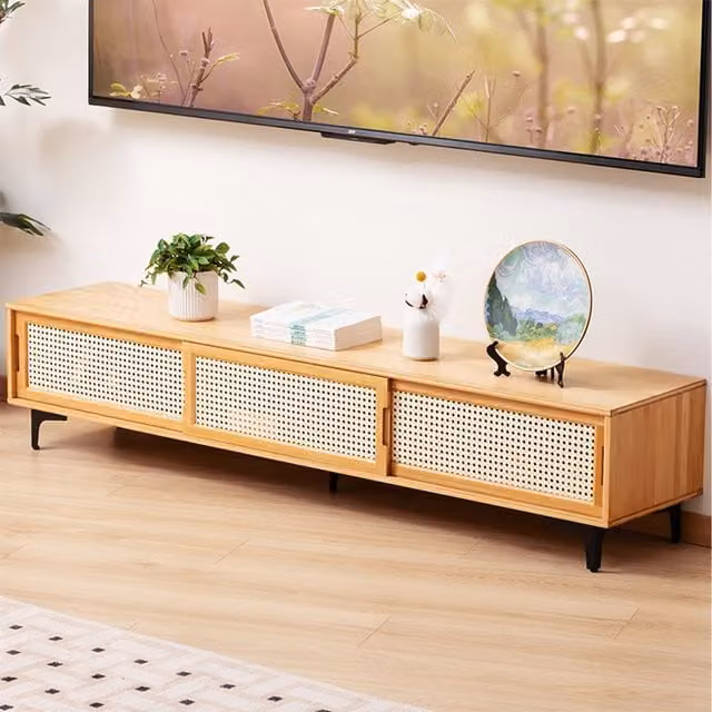 Komore Rustic Brown Wood and Metal Freestanding Living Room TV Stand