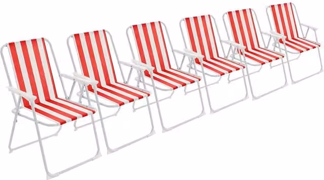 Harbour Housewares Set of 6 Red Folding Metal Beach Chairs with Canvas Fabric