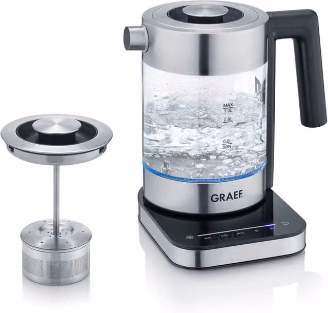 Graef Silver Glass Tea Kettle and Maker with 1 Litre Capacity