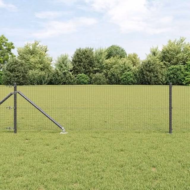 Berkfield Home Set of 2 Grey Round Galvanised Steel and PVC Mesh Fence Posts, 25 x 0.5 m