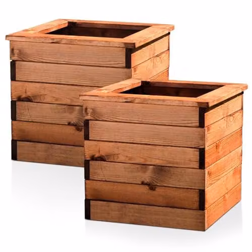 Hortico Set of 2 Brown Wooden Square Garden Planters, 47 cm