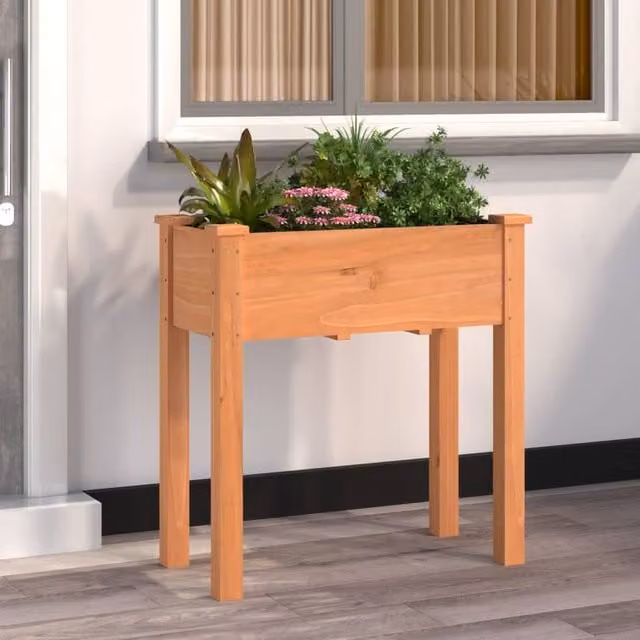 Berkfield Home Brown Solid Wood Fir Planter with Liner W: 71 cm, D: 37 cm, H: 76 cm