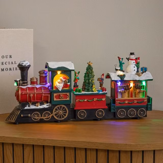 Samuel Alexander Choo Choo Snow Scene Christmas Train Decoration with Multicoloured LEDs, Music and Timer