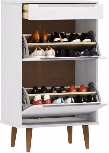 Berkfield Home MOLDE White Shoe Cabinet in Solid Pine Wood, W/D/H: 59.5 x 35 x 103 cm