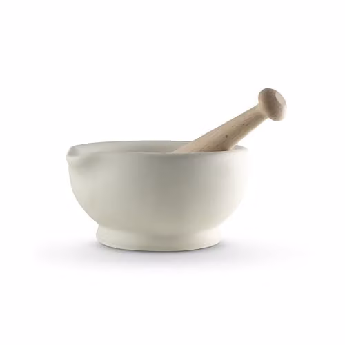 Milton Brook Vitrified Porcelain Mortar and Pestle Set in White and Light Beige, Diameter: 20 cm