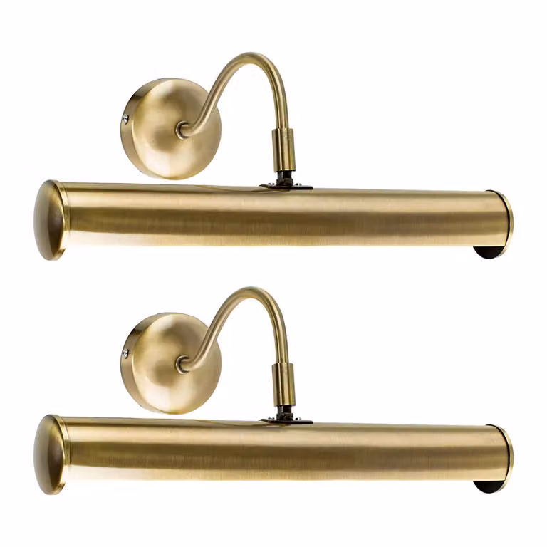 ValueLights Gemini Pair of Adjustable Antique Brass Indoor Wall Picture Lights in Gold