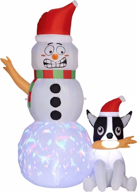 Outsunny 6.2ft Christmas Inflatable Snowman with Dog, Multicolour Outdoor LED Blow Up Decoration