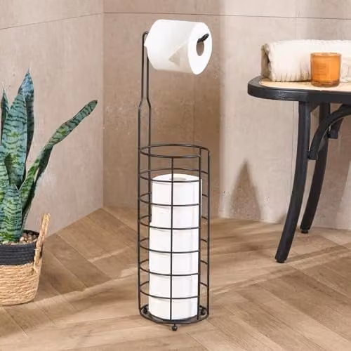 OHS Freestanding Metal Toilet Roll Holder in Black