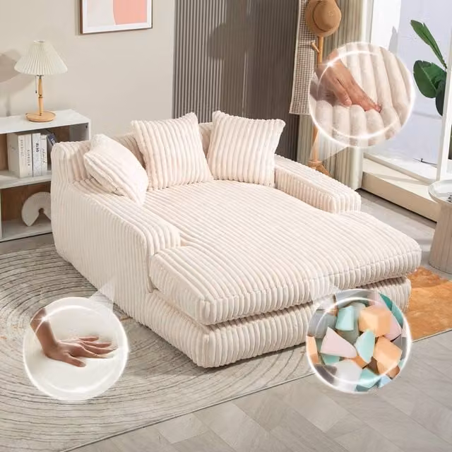 Matteo Oversized L-Shape Chaise Lounge Sofa Bed in Beige
