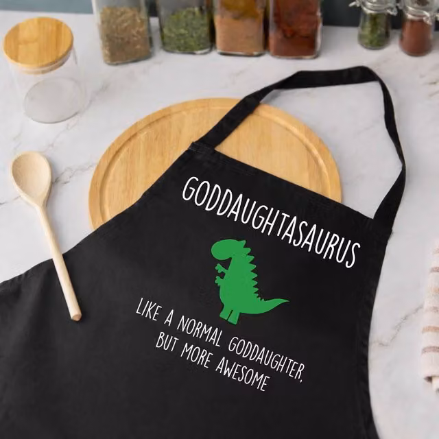 60 Second Makeover Goddaughtasaurus Dinosaur Apron for Women in Black