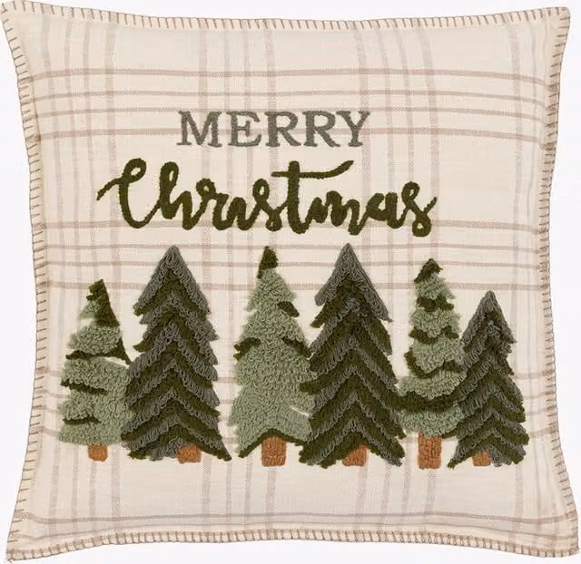 Perch & Parrow Nordic Woodland Merry Christmas Square Cushion in Beige