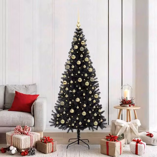 Berkfield Home Black PVC Christmas Tree with 300 LEDs and Stand, Height: 180 cm