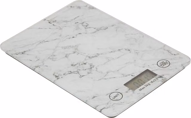 Orsina Electronic Marble Effect Digital Kitchen Scale with Glass Surface in White and Grey