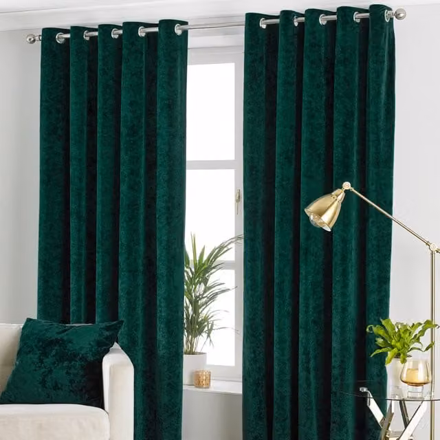 Make It A Home Verona Emerald Green Crushed Velvet Ringtop Eyelet Curtains, Height: 229 cm, Width: 168 cm