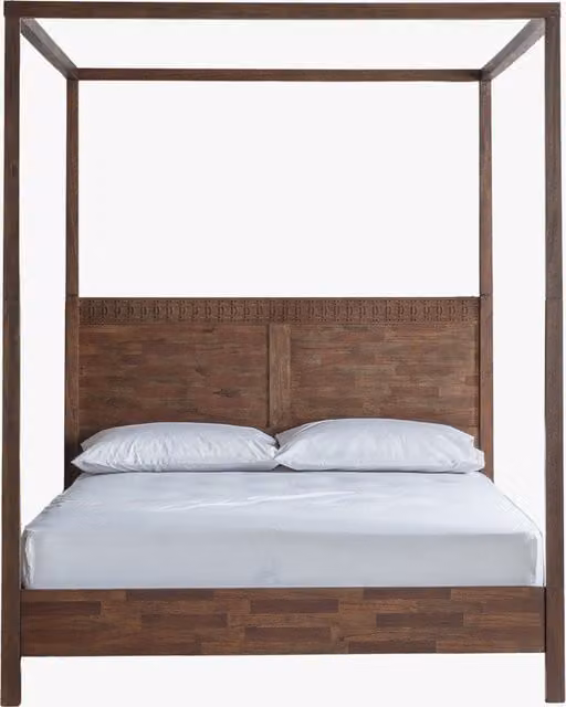 Perch & Parrow Sadie Classic King Size Four Poster Canopy Bed in Brown and Beige, Solid Wood, 180 x 200 cm