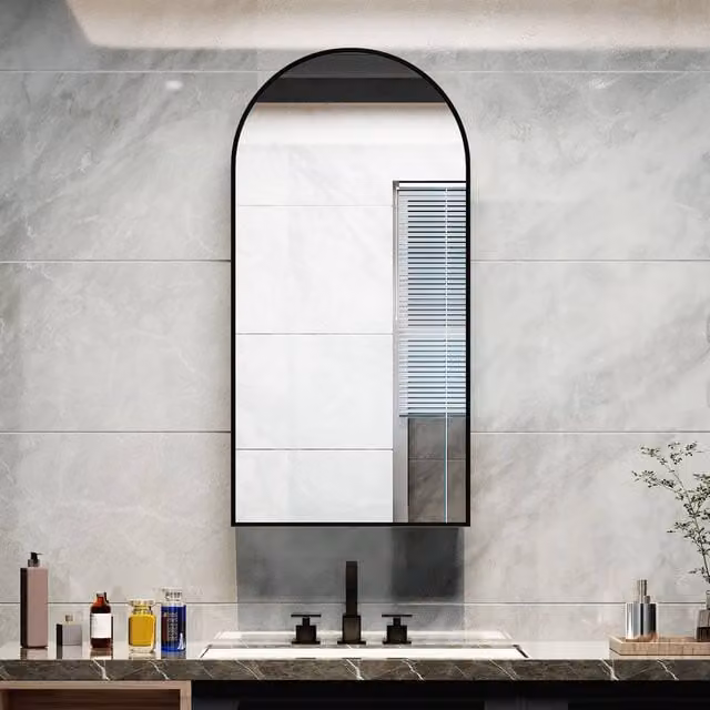 KEEPREAPER Black Arched Bathroom Mirror Cabinet with Metal Frame, W/H: 40 x 80 cm