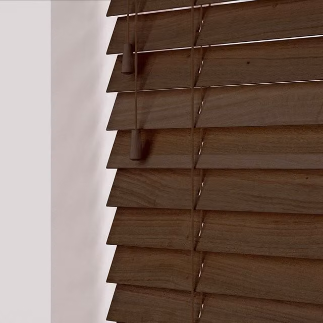 NewEdgeBlinds Wooden Venetian Blinds with Cord in Burnt Dark Oak, Width: 195 cm